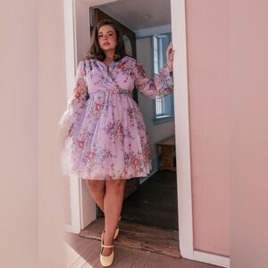 JessaKae Gretel Long Sleeve Floral Mini Dress Purple Plus Size 3X NWT